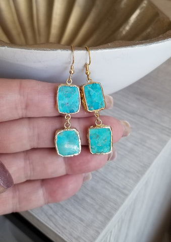 Turquoise Dangle Earrings, Boho Gemstone Earrings