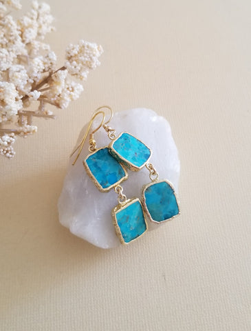 Turquoise Dangle Earrings, Boho Gemstone Earrings