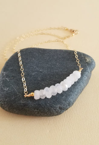 Moonstone Bar Necklace, Sterling Silver or Gold Filled