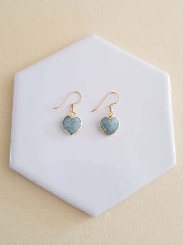Dainty Aquamarine Heart Earrings, Gift for Her