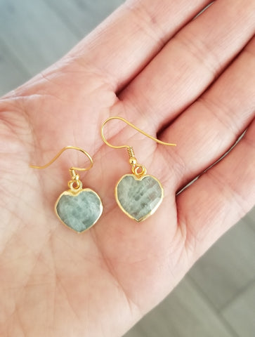 Dainty Aquamarine Heart Earrings, Gift for Her