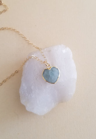 Dainty Gold Aquamarine Heart Pendant Necklace