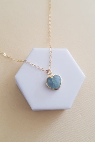 Dainty Gold Aquamarine Heart Pendant Necklace