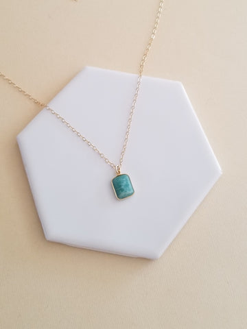 Dainty Amazonite Necklace, Skinny Gold Chain Necklace with Small Gemstone Pendant