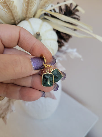 Dainty Gold Emerald Earrings, Lightweight Everyday Earrings