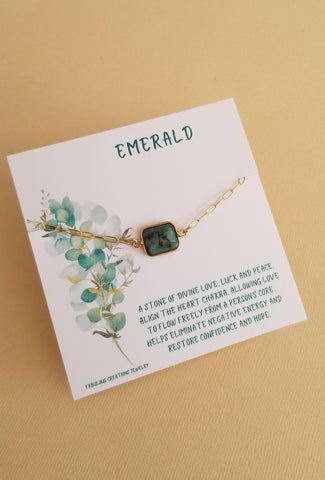 Raw Emerald Bracelet, Gold Paperclip Chain Bracelet