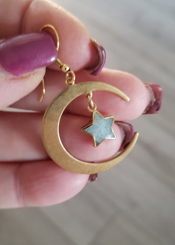 Boho Moon and Stars Earrings, Celestial Jewelry