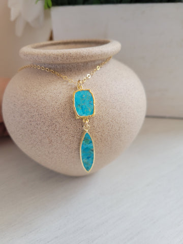 Turquoise Pendant Necklace, Gold Turquoise Necklace, Boho Stone Necklace, Statement Necklace, Turquoise Jewelry, Gift for Her