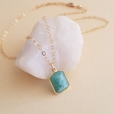 Amazonite Necklace, Dainty Amazonite Pendant Necklace, Skinny Gold Chain Necklace, Gift for Her, Minimalist Jewelry, Layering Necklace