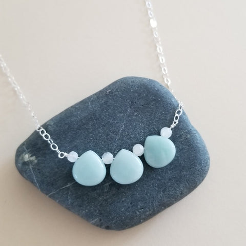 Amazonite Teardrop and Moonstone Necklace, Healing Crystal Jewelry, Gift for Her, Gemstone Necklace