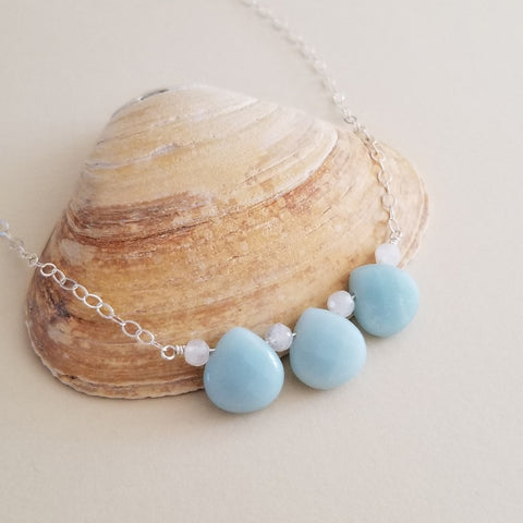 Handmade Amazonite Teardrop and Moonstone Necklace, Gold or Silver