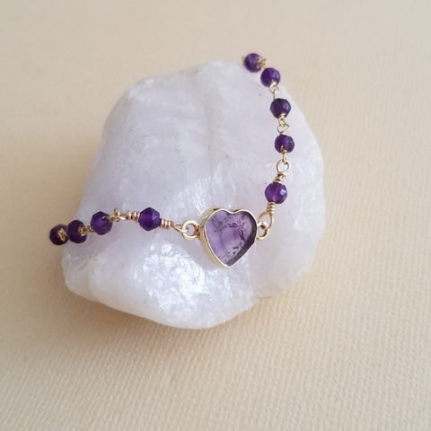 Handmade Amethyst Heart Bracelet for Women