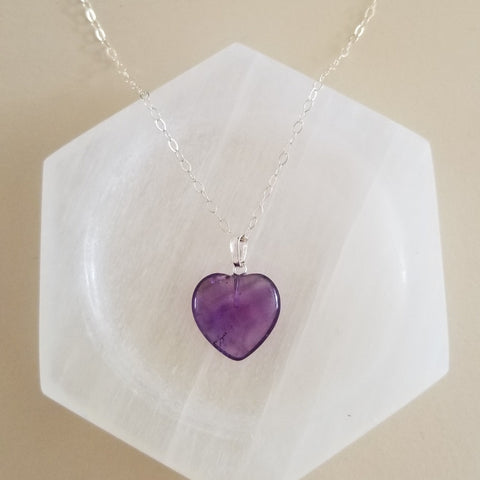 Amethyst Heart Necklace, Heart Pendant Necklace, Amethyst Jewelry, Healing Crystal Necklace, Gemstone Heart, Gift for Her, Layering Necklace