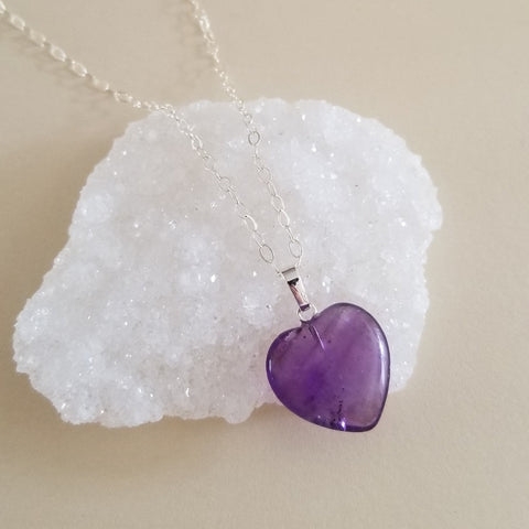 Amethyst Heart Necklace, Heart Pendant Necklace, Amethyst Jewelry,  Gemstone Heart, Gift for Her, Pisces Necklace