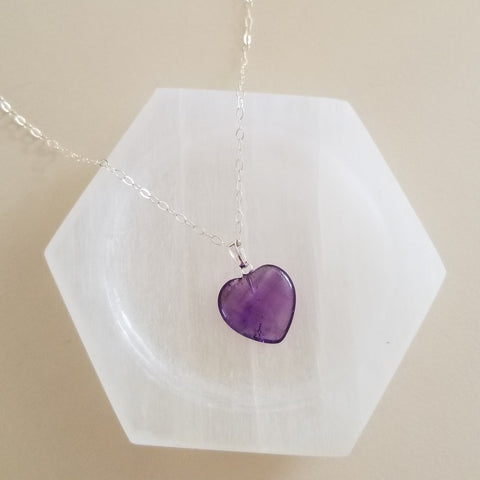 Amethyst Heart Necklace, Heart Pendant Necklace, Amethyst Jewelry, Healing Crystal Necklace, Gemstone Heart, Pisces Jewelry
