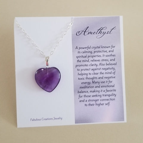Amethyst Heart Pendant Necklace, Crystal Heart Necklace, Gift for Her
