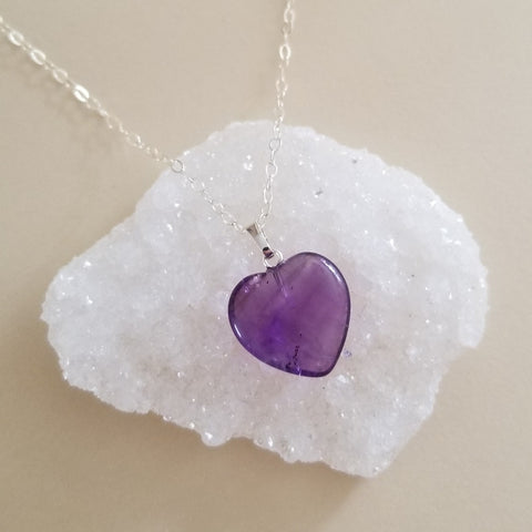 Amethyst Heart Necklace, Heart Pendant Necklace, Amethyst Jewelry, Healing Crystal Necklace, Gemstone Heart, Gift for Her, Layering Necklace