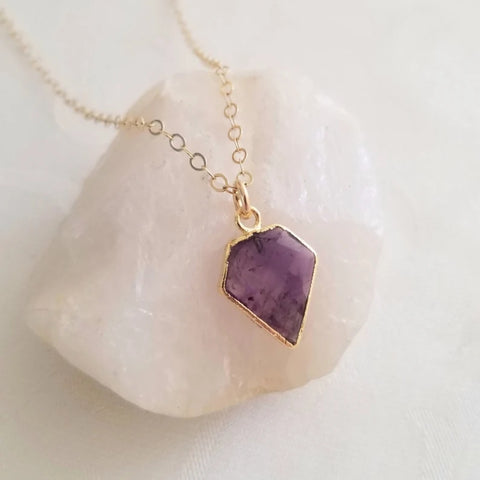 Dainty Gold Amethyst Pendant Necklace, February Birthstone Necklace