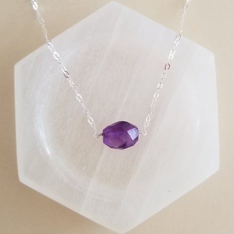 Amethyst Nugget Necklace, Sterling Silver or Gold Filled