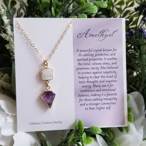 Amethyst Necklace, Moonstone and Amethyst Pendant Necklace, Dainty Gold Chain Necklace, February Birthstone Jewelry, Gift Set for Her