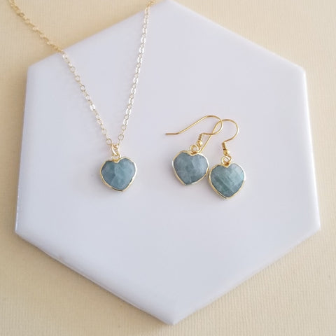 Dainty Aquamarine Heart Earrings, Gift for Her