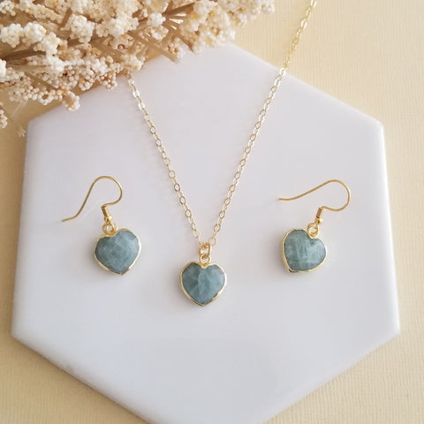 Dainty Gold Aquamarine Heart Pendant Necklace