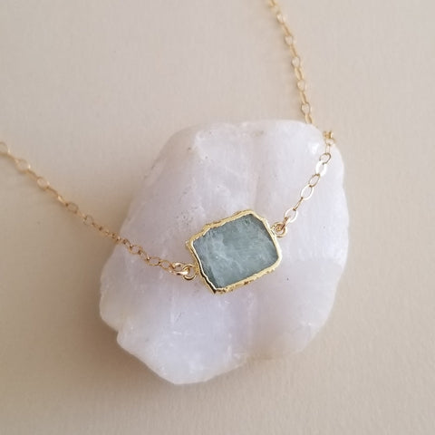 Graduation Gift for Her, Gold Aquamarine Slice Pendant Necklace