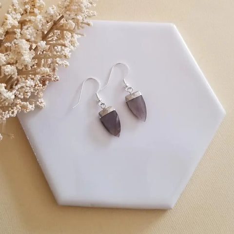 Brown Moonstone Earrings, Small Gemstone Earrings, Chocolate Moonstone Dangles, Arrow Shaped Stone Earrings, Everyday Earrings, Boho Stone Earrings