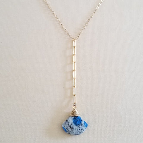 Azurite Necklace, Gold Y Necklace, Bohemian Gem Drop Necklace, Boho Necklace for Women, Azurite Pendant, Statement Necklace, Lariat Necklace
