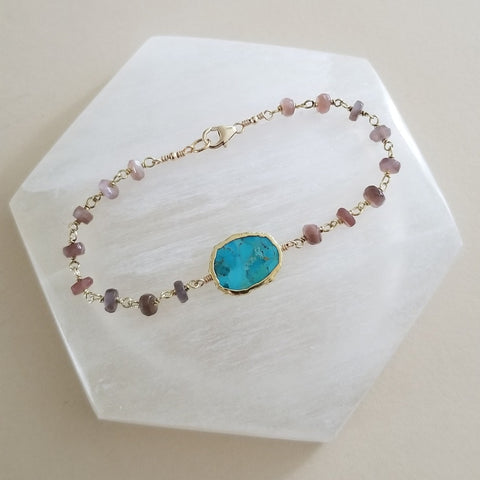 Boho Beaded Chocolate Moonstone and Turquoise Bracelet