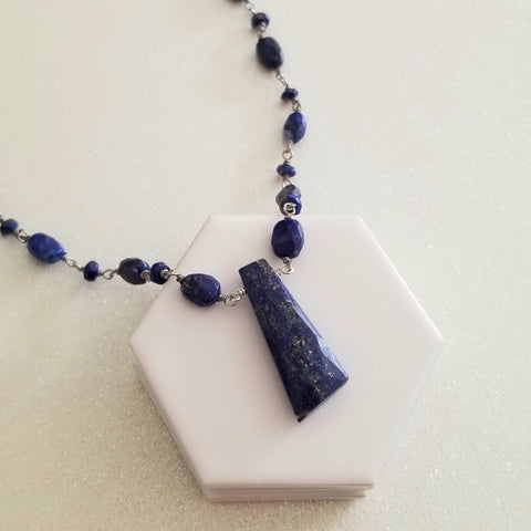 Beaded Boho Lapis Lazuli Necklace,Statement Necklace, Handmade Bohemian Jewelry, Blue Gemstone Necklace