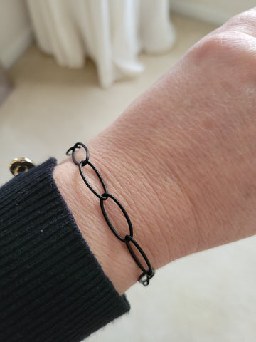 Black Bracelet, Black Chain Link Bracelet, Edgy Boho Jewelry, Stacking Bracelet, Black Jewelry, Edgy Bracelet for Women, Wide Link Bracelet