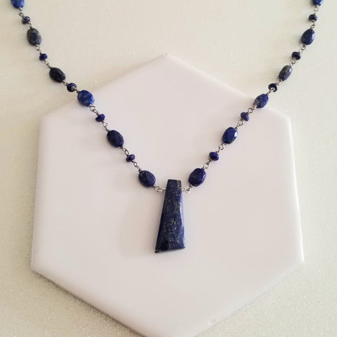 Natural Lapis Lazuli Necklace, Lapis Lazuli Pendant Necklace, Blue Gemstone Beaded Necklace, Boho Stone Necklace, Statement Necklace