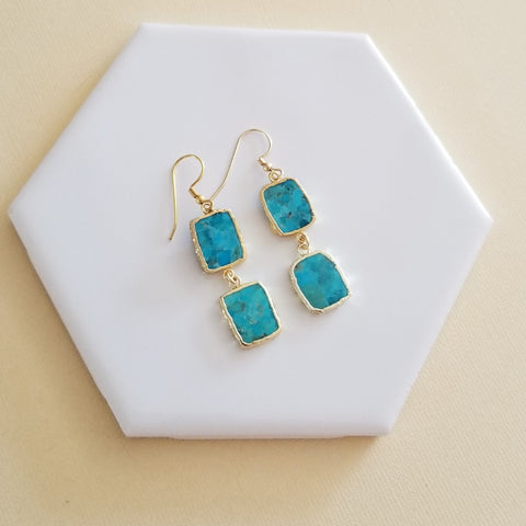 Turquoise Earrings, Gold Turquoise Dangle Earrings, Handmade Turquoise Drop Earrings, Boho Stone Earrings, Gift for Her, Turquoise Jewelry
