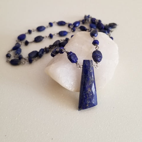 Beaded Boho Lapis Lazuli Necklace,Statement Necklace, Bohemian Jewelry