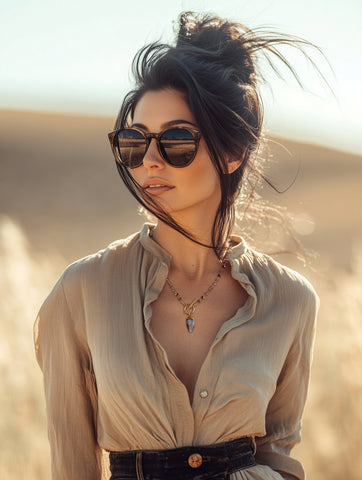 Brown Moonstone Front Toggle Necklace, Boho Beaded Necklace