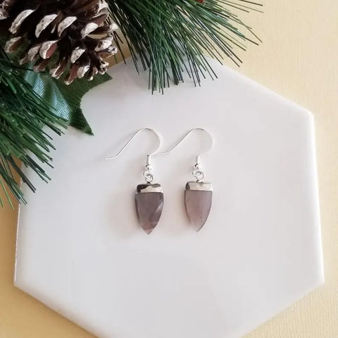 Brown Moonstone Earrings, Small Gemstone Earrings, Chocolate Moonstone Dangles, Birthday Gift for Her, Arrow Shaped Stone Earrings, Everyday Earrings