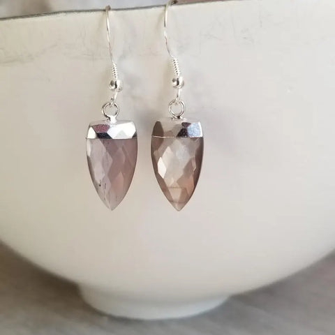 Brown Moonstone Earrings, Small Gemstone Earrings, Chocolate Moonstone Dangles, Arrow Shaped Stone Earrings, Everyday Earrings