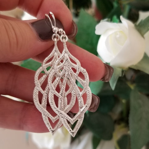 Brushed Silver or Gold Dangle Earrings, Boho Feather Design