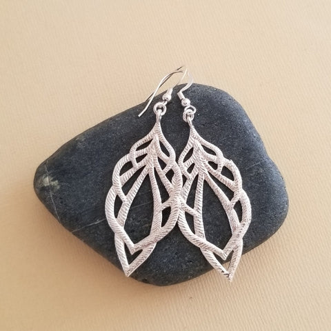 Brushed Silver Earrings, Boho Dangle Earrings, Feather Design Earrings, Affordable Gift for Her, Wedding Earrings, Silver or Gold