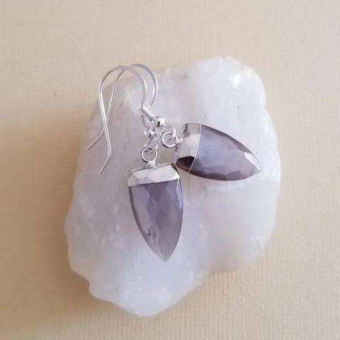 Brown Moonstone Earrings, Small Gemstone Earrings, Chocolate Moonstone Dangles, Arrow Shaped Stone Earrings, Everyday Earrings