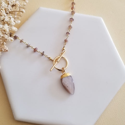Chocolate Moonstone Necklace, Brown Moonstone Pendant Necklace, Front Toggle Necklace, Boho Beaded Necklace, Boho Jewelry, Statement Necklace