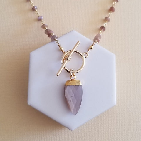 Brown Moonstone Front Toggle Necklace, Boho Beaded Necklace