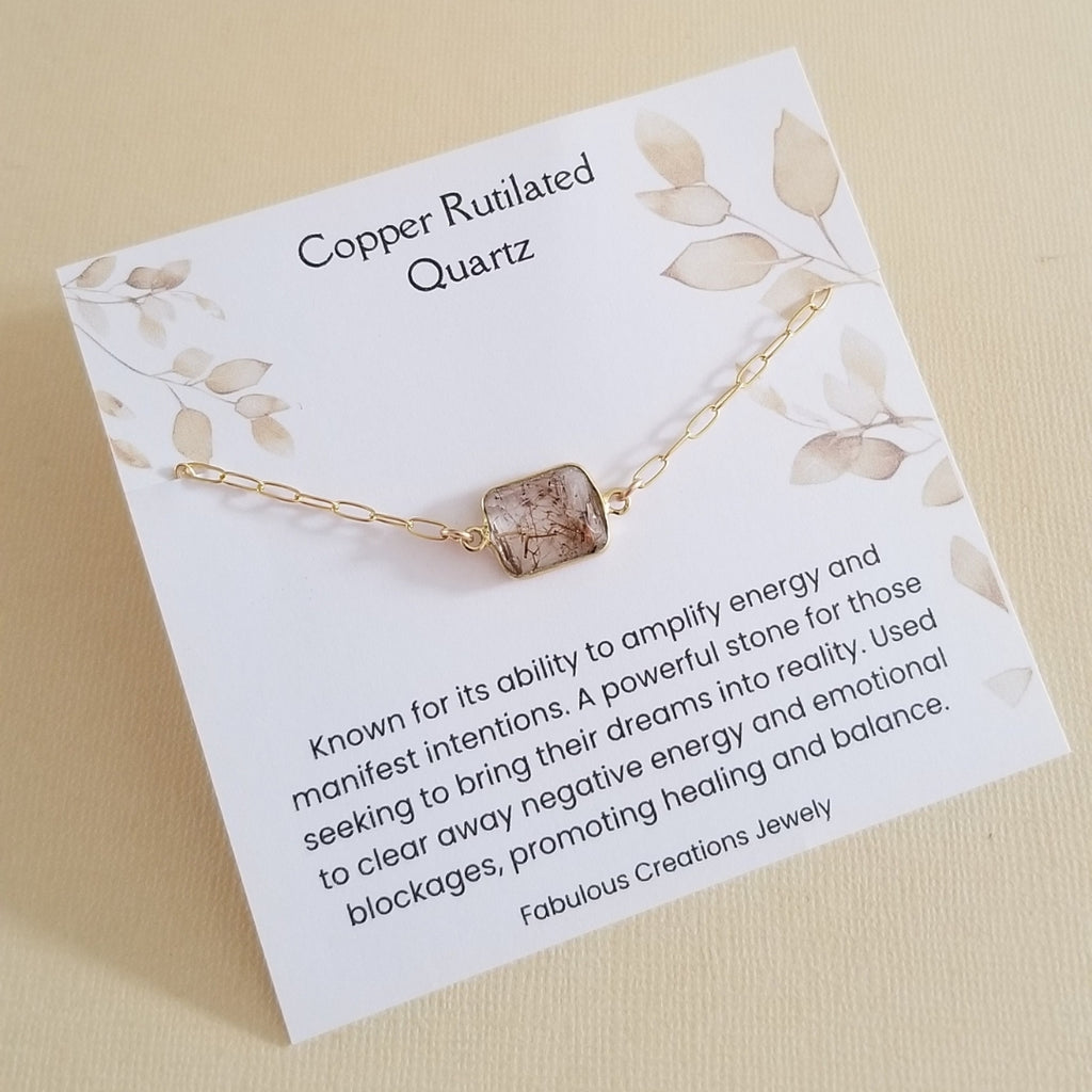 Gold Copper Rutilated Quartz Bracelet, Gift for Her