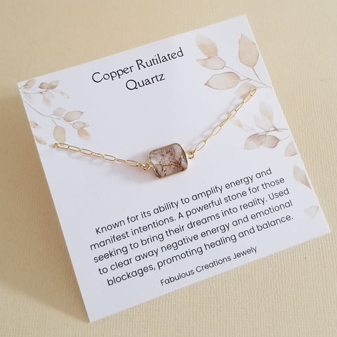 Gold Copper Rutilated Quartz Bracelet, Gift for Her