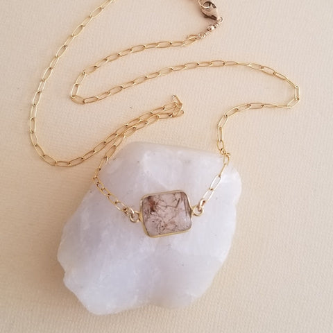 Copper Rutilated Quartz Necklace, Gold Paperclip Chain Necklace, Dainty Gemstone Choker Necklace, Layering Necklace, Bridesmaid Gift, Wedding Jewelry