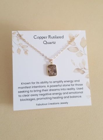 Dainty Gold Copper Rutilated Quartz Pendant Necklace