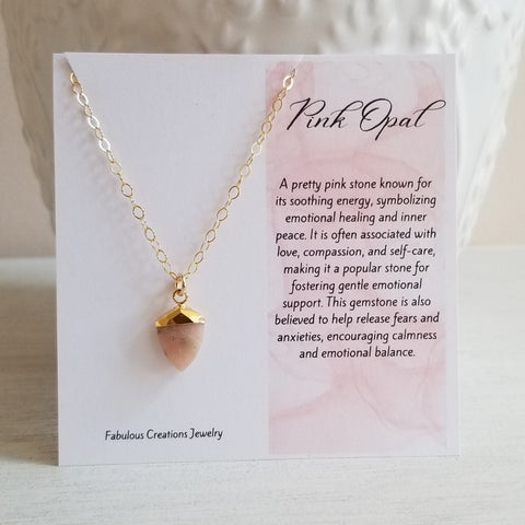 Dainty Pink Opal Necklace, Sterling Silver or Gold, Small Pendant Necklace