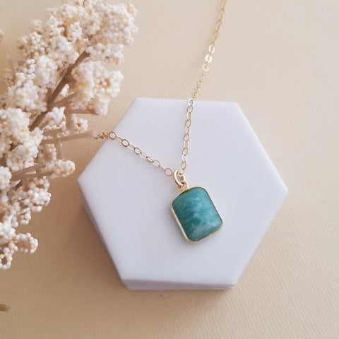 Dainty Amazonite Necklace, Skinny Gold Chain Necklace with Small Gemstone Pendant, Gift for Best Friend