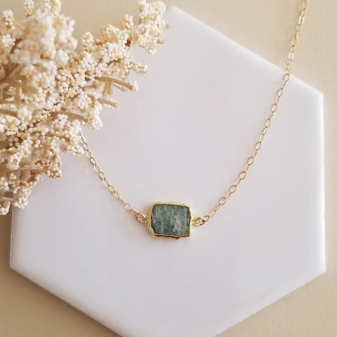Gold Aquamarine Slice Pendant Necklace, Layering Necklace, Aquamarine Jewelry, March Birthstone